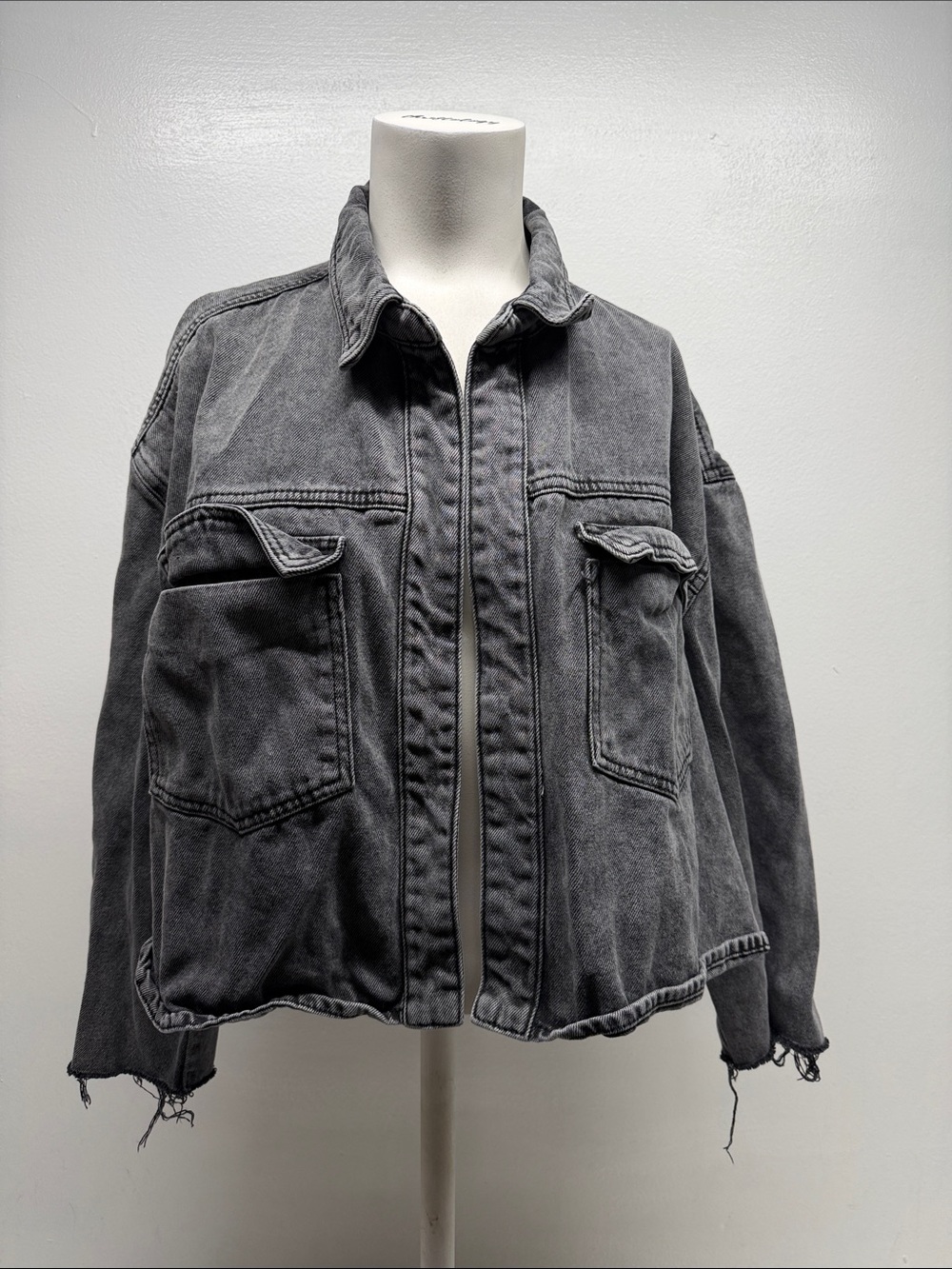 Remain Birger Christensen Denim Jacket Cotton Distressed Hem Acid Wash Black 6
